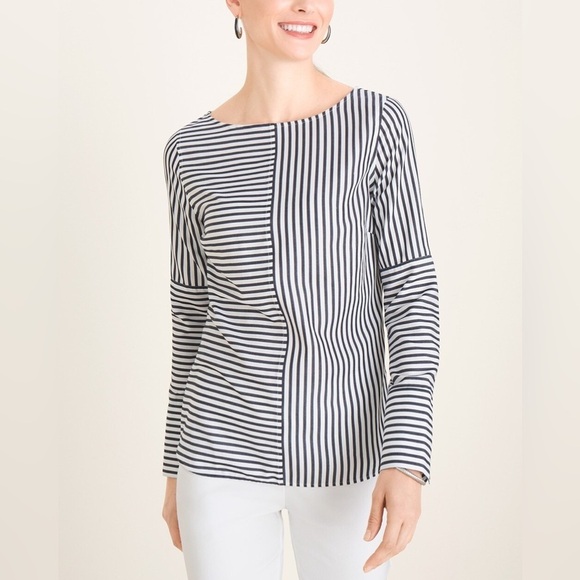 Chico’s Mixed Stripe Pullover Top Size 1 / Small Medium - Picture 2 of 10